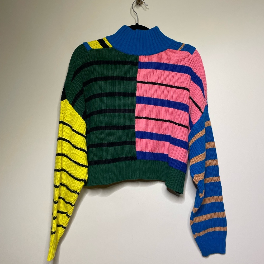 STAUD Hampton Cropped Sweater in Multi Formentera Stripe - Picture 6 of 7